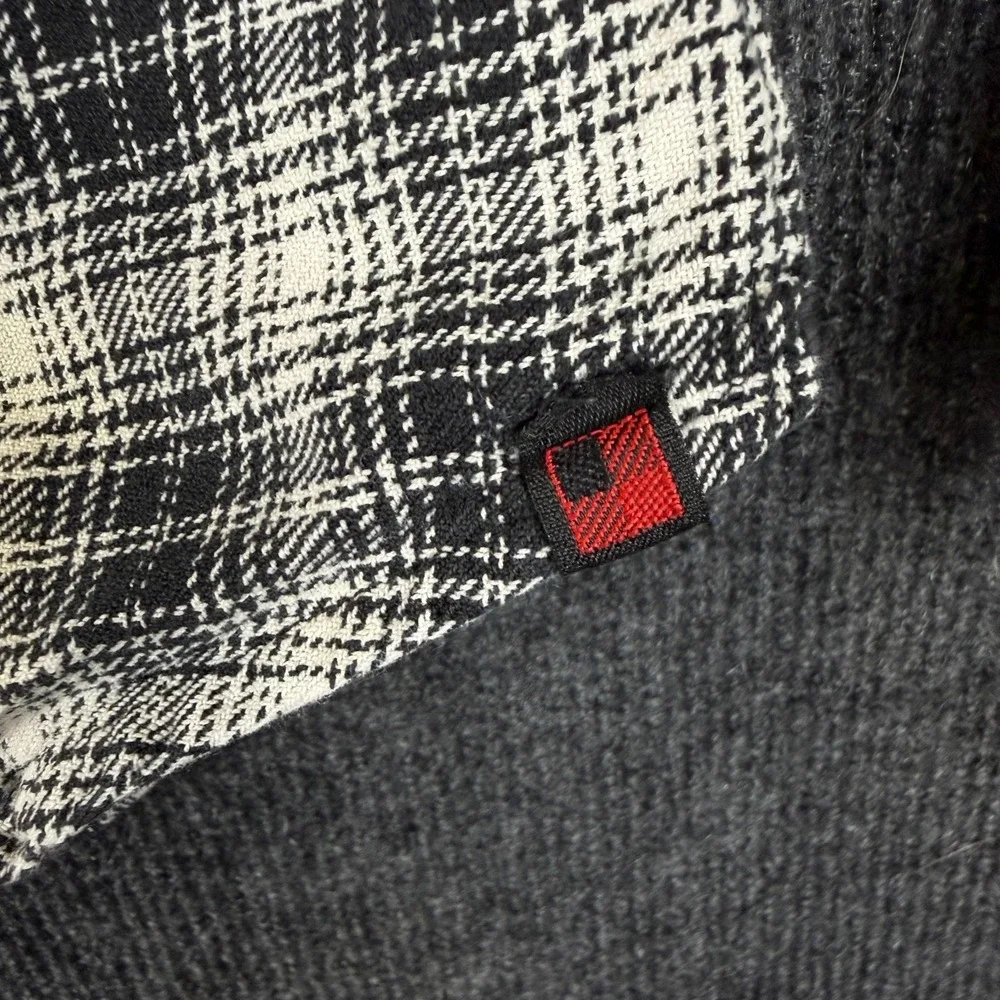 Woolrich Flannel Shirt Plaid Lightweight Cotton Button Up Black White Men Large